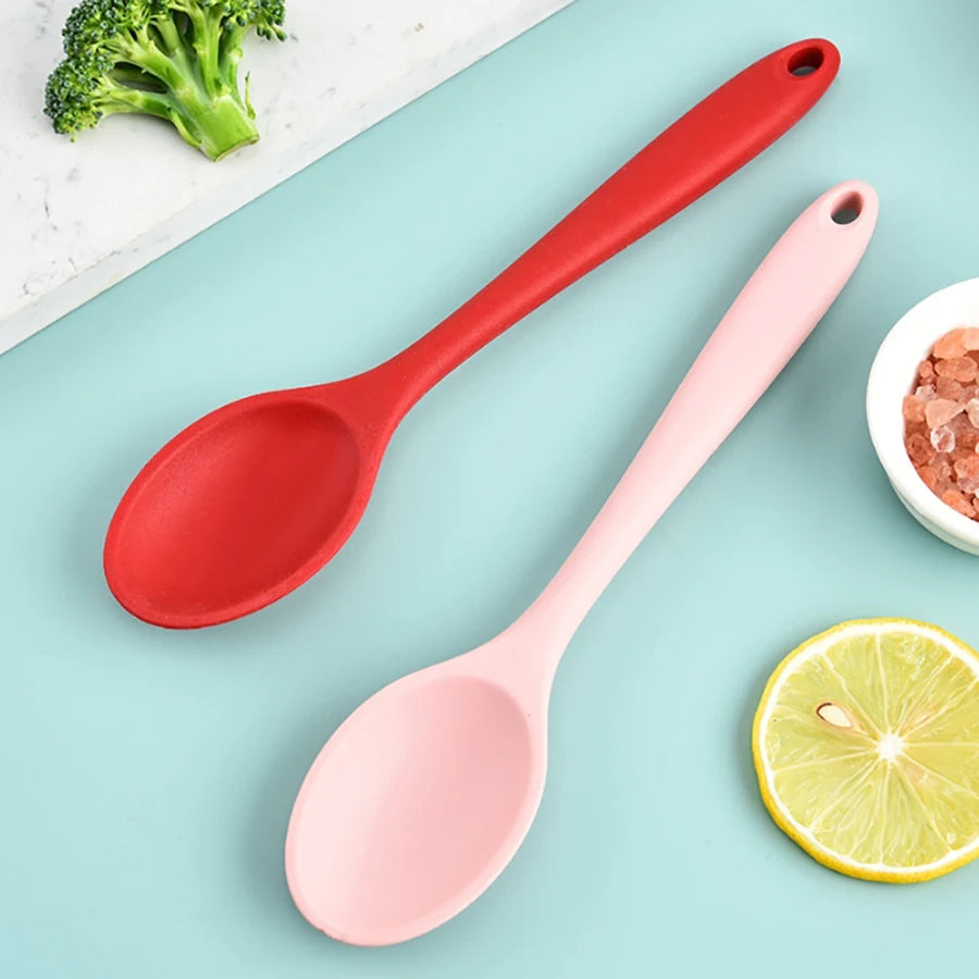 Long Handle Silicone Serving Spoons Rice Salad Mixing/ Stirring Kitchen Spoon Heat Resistan Silicone Teaspoon