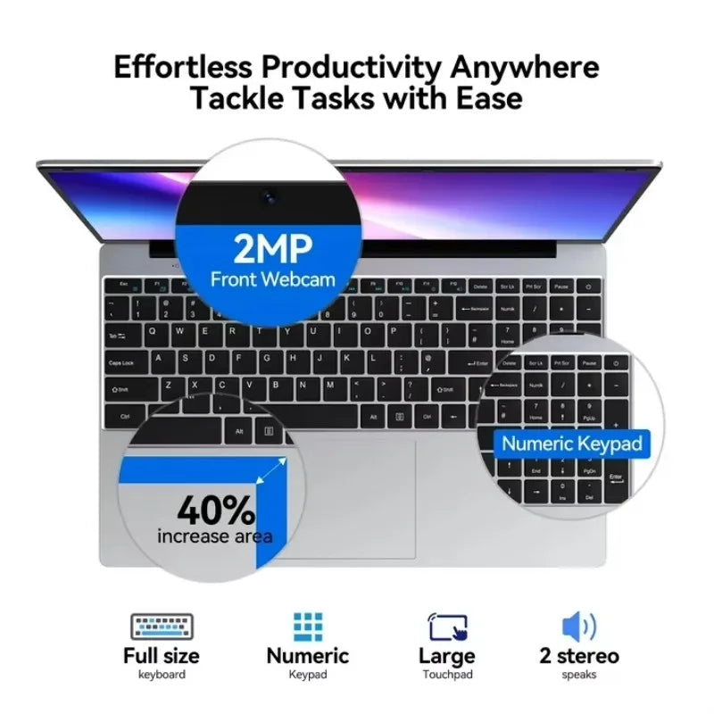 15.6" Laptop with 120Hz IPS Display, Intel N95, 32GB RAM, 2TB Fast SSD, Backlit Keyboard & Long Lasting Battery