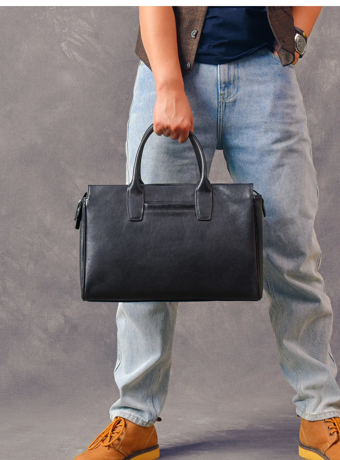 Business vintage genuine leather men's briefcase organizer designer handmade real cow leather women's handbag work postman bag