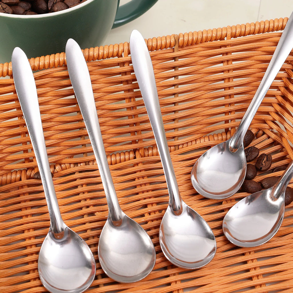 Silver Long Handle Stirring Dessert Spoons Stainless Steel Coffee Spoon Dessert Seasoning Tools Home Kitchen Accessories