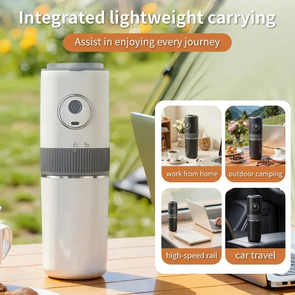 Travel-Friendly All-in-One Coffee Maker - Built-in Grinder, Handheld Espresso Machine & Mini Pour Over Cup for Home and Outdoor
