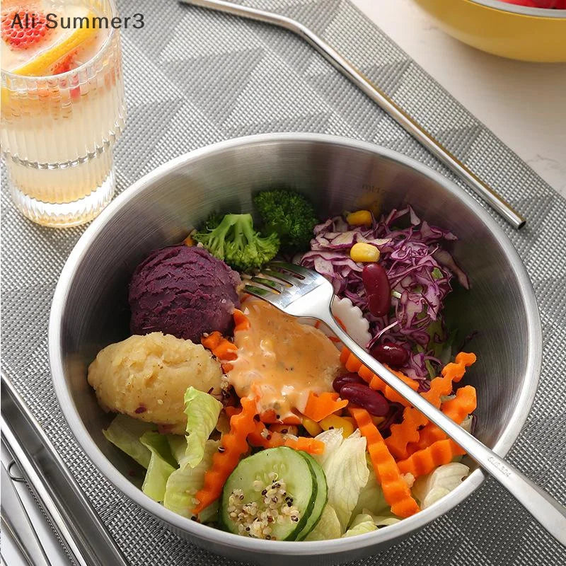 Stainless Steel Silver Salad Bowl Rice Noodles Lamian Noodles Bowl Kitchen Tableware Food Container