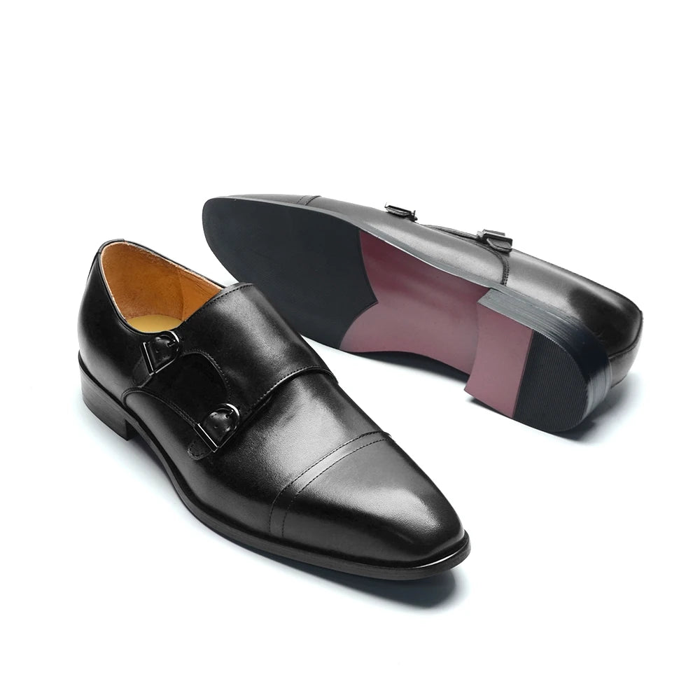 Luxury Men's Business Dress Shoes Genuine Leather Monk Strap Buckle Handmade Italian Brown Black Office Suit Formal Shoes Man