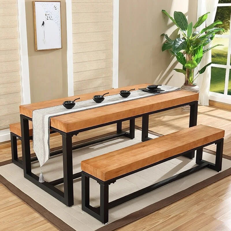 Restaurant Furniture Wood Dining Table Set Table with Bench  Custom  Solid Wood Table and Bench with Fast Delivery