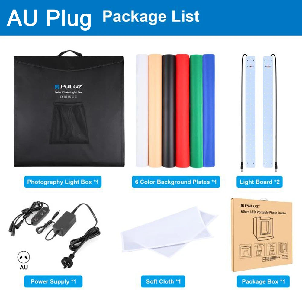 PULUZ 60x60 Photo Studio Light Box Photography Studio Shooting Light Tent Box 6 Colors Backgrounds Tabletop LED Light Studio Box