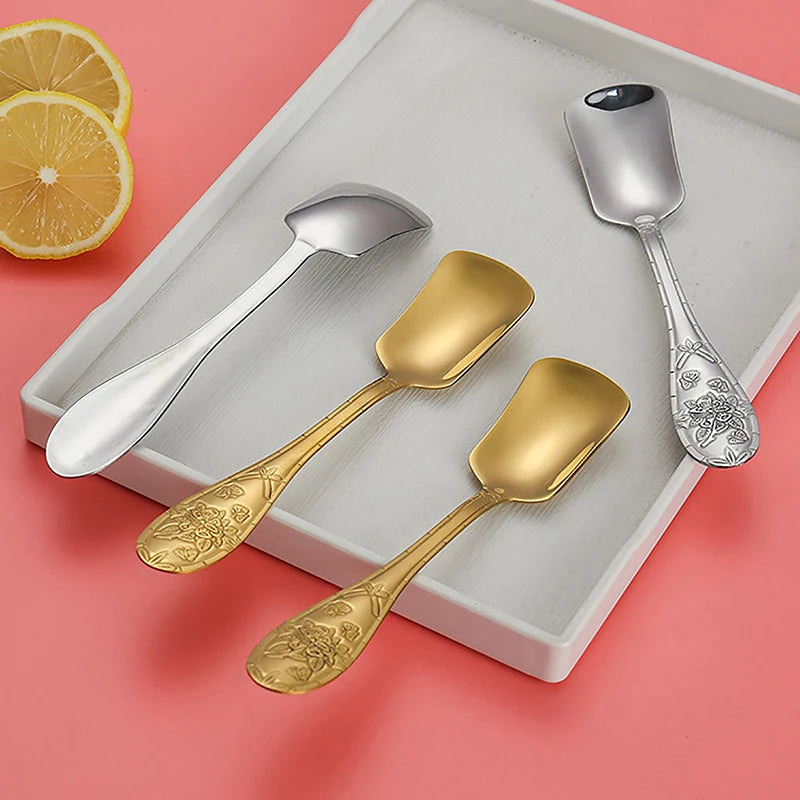 17 Cm Flat Bottom Spoon Stainless Steel Square Dinner Spoons Stirring Spoon Long Handle Drink Spoon For Ice Cream Dessert