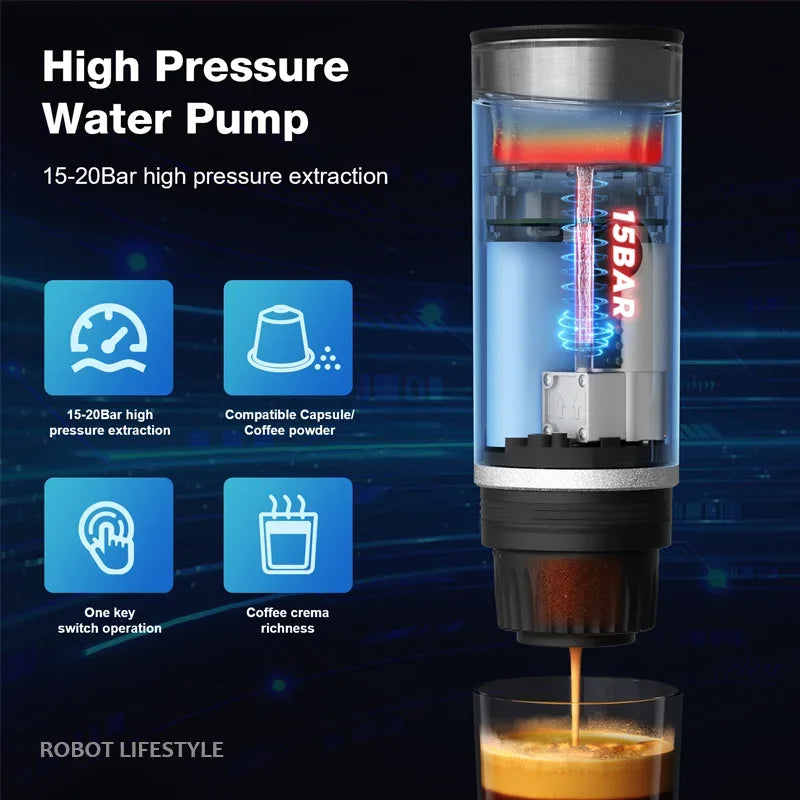 Portable Coffee Maker with 2-In-1 System Heating Water  Large-capacity Battery 9000mAh  for Outdoor Camping Travel  Hotel Office