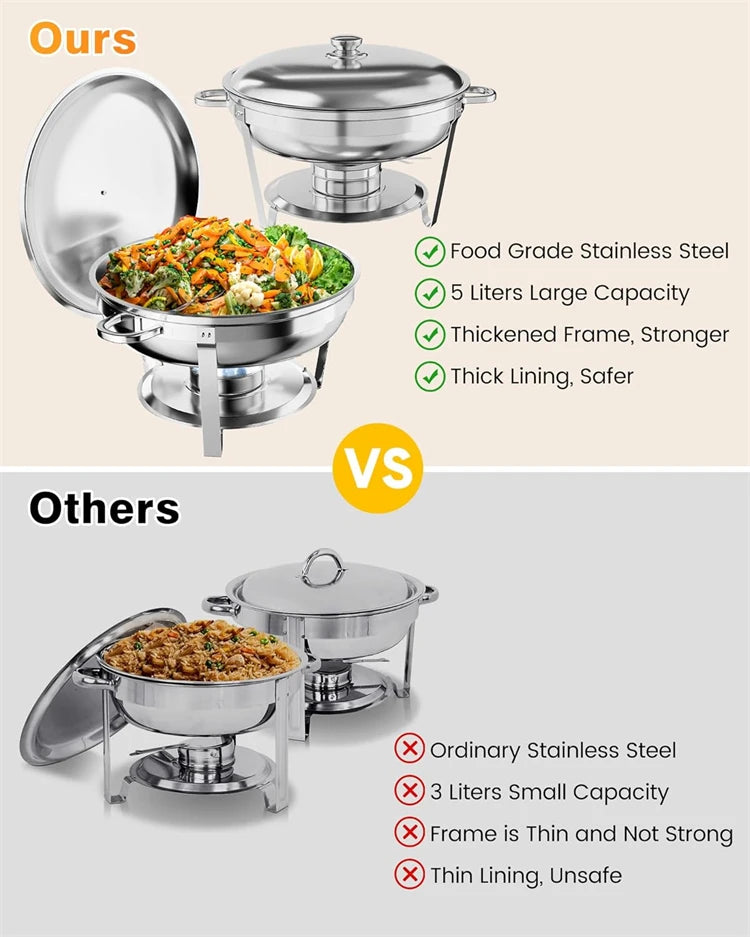 Chafing Dish Buffet Set 5QT Stainless Steel Round Chafing Dishes for Buffet With Lid Buffet Servers and Warmers for Party