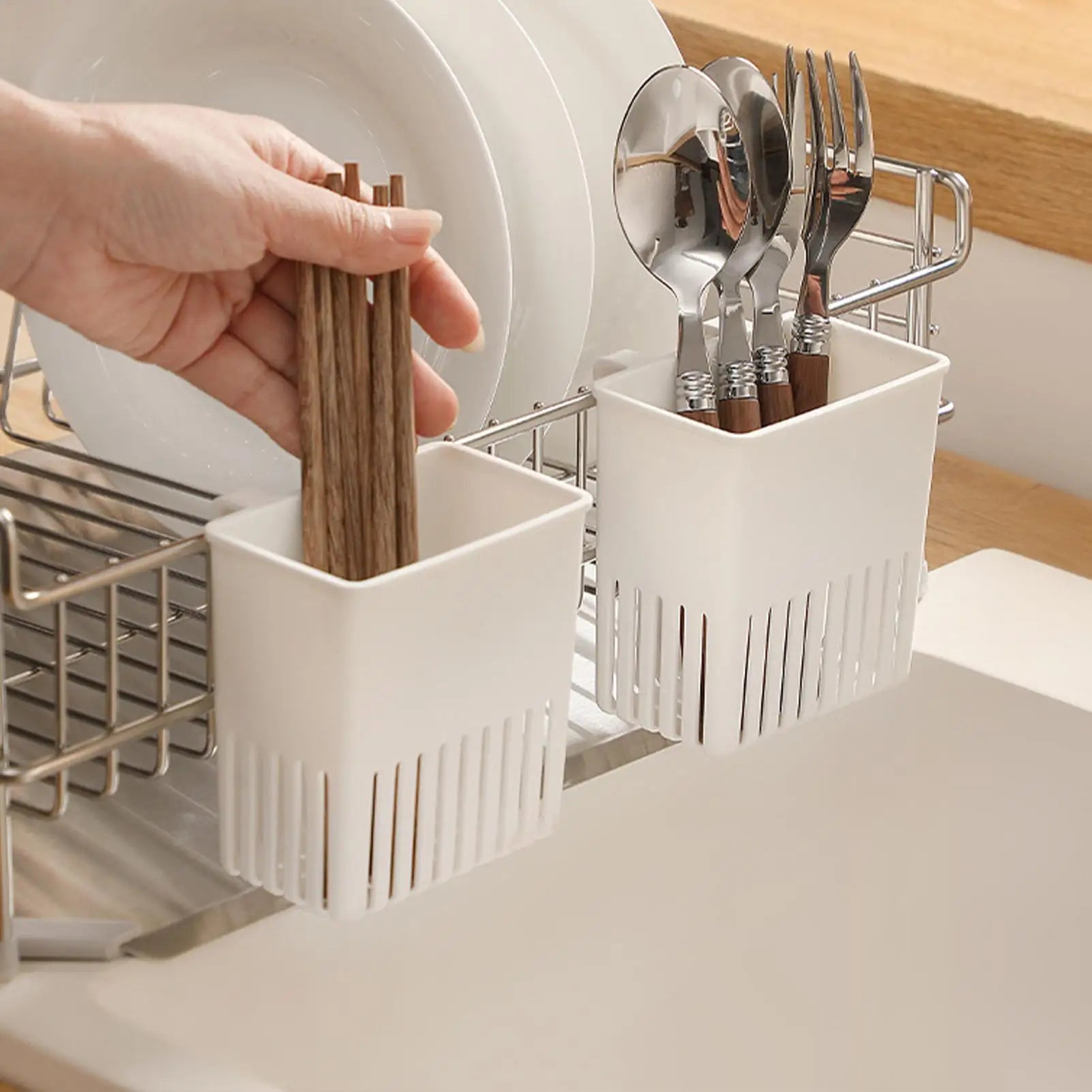 Silverware Basket Utensil Drying Rack Cutlery Drying Basket Silverware Storage Holder Porous drainage for Utensil Fork Chopstick