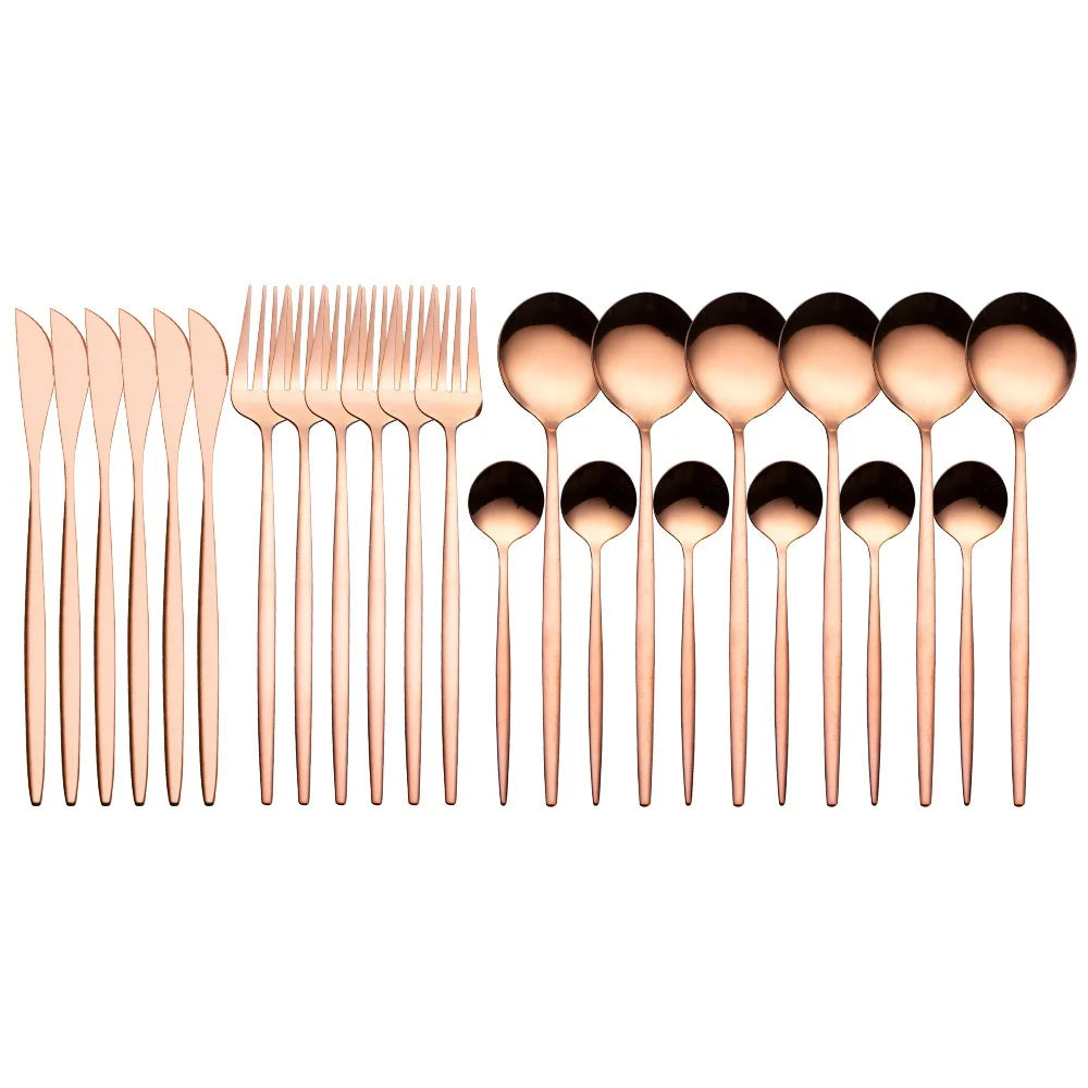 Dinnerware 304 Stainless Steel 24Pcs/Set Cutlery Kitchen Mirror Gold Tableware Knife Fork Spoon Dinner Kits