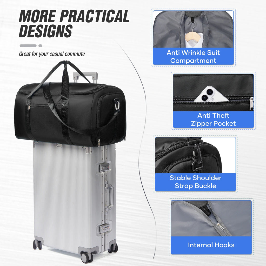 Travel Bag for Men, Convertible Carry on Garment Duffel Bag,Weekender Bag Hanging Suitcase Suit Business Travel Bag Clothing Bag