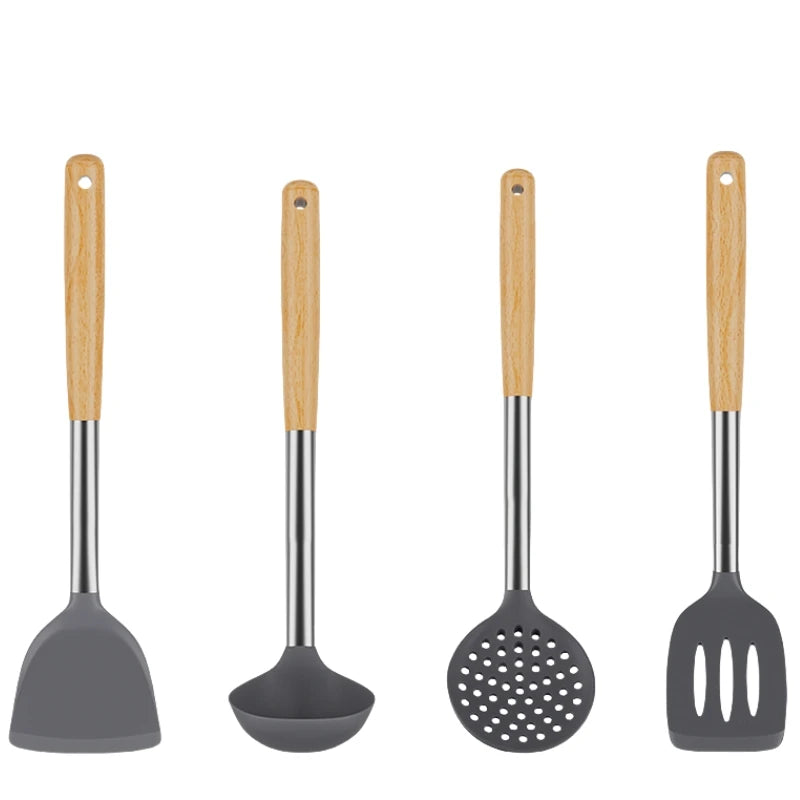 Silicone Cooking Utensil Set Heat Resistant Non Stick Cookware Spatula Shovel Kitchenware Measuring Spoons Baking Tool Set