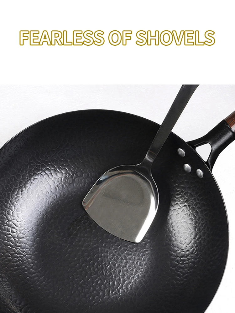 Pure Iron wok cast iron pan Non-coated Pot General use for Gas and Induction Cooker 32cm Chinese Wok Cookware Pan
