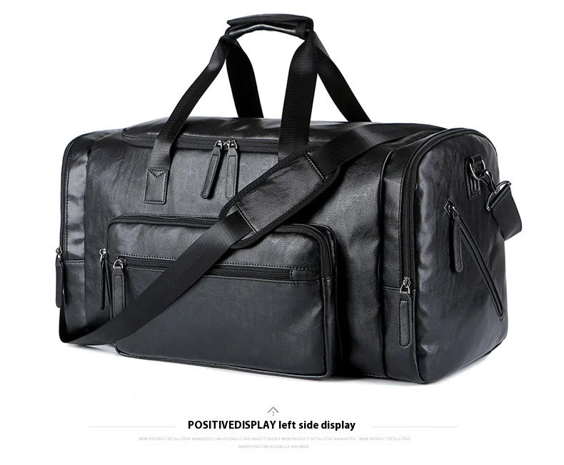 Geestock Business Men PU Leather Gym Duffel Bag Large Capacity Sports Travel Tote Handbag For Male Fitness Vintage Luggage Bag