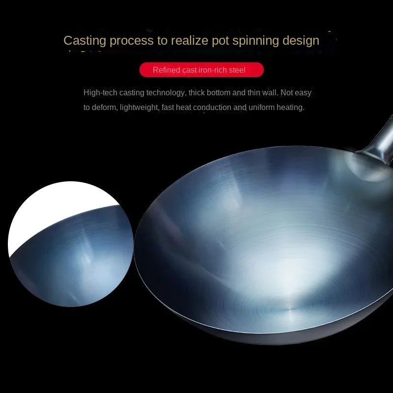 Carbon Steel Wok,12.6" Round Bottom Woks Pan Uncoated Nonstick Pot,Pre-Seasoned Chinese Wok Kitchen Cookware for Gas Cooktops