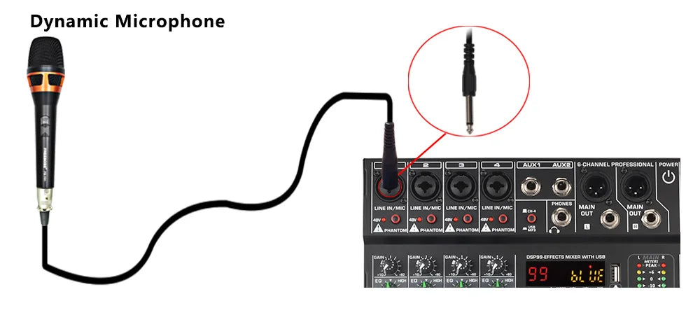 LOMEHO 7 Band EQ Audio Sound Mixer Table 6/8 Channel Mixing DJ Console with USB 2 AUX Output Individual 48V 99 Effect  AM-GT6/8