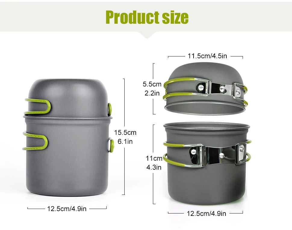 WESTTUNE Camping Pot Hiking Cookware Portable Outdoor Cooking Set Heat Cooker Camping Travel Tableware Kitchen Utensil Equipment