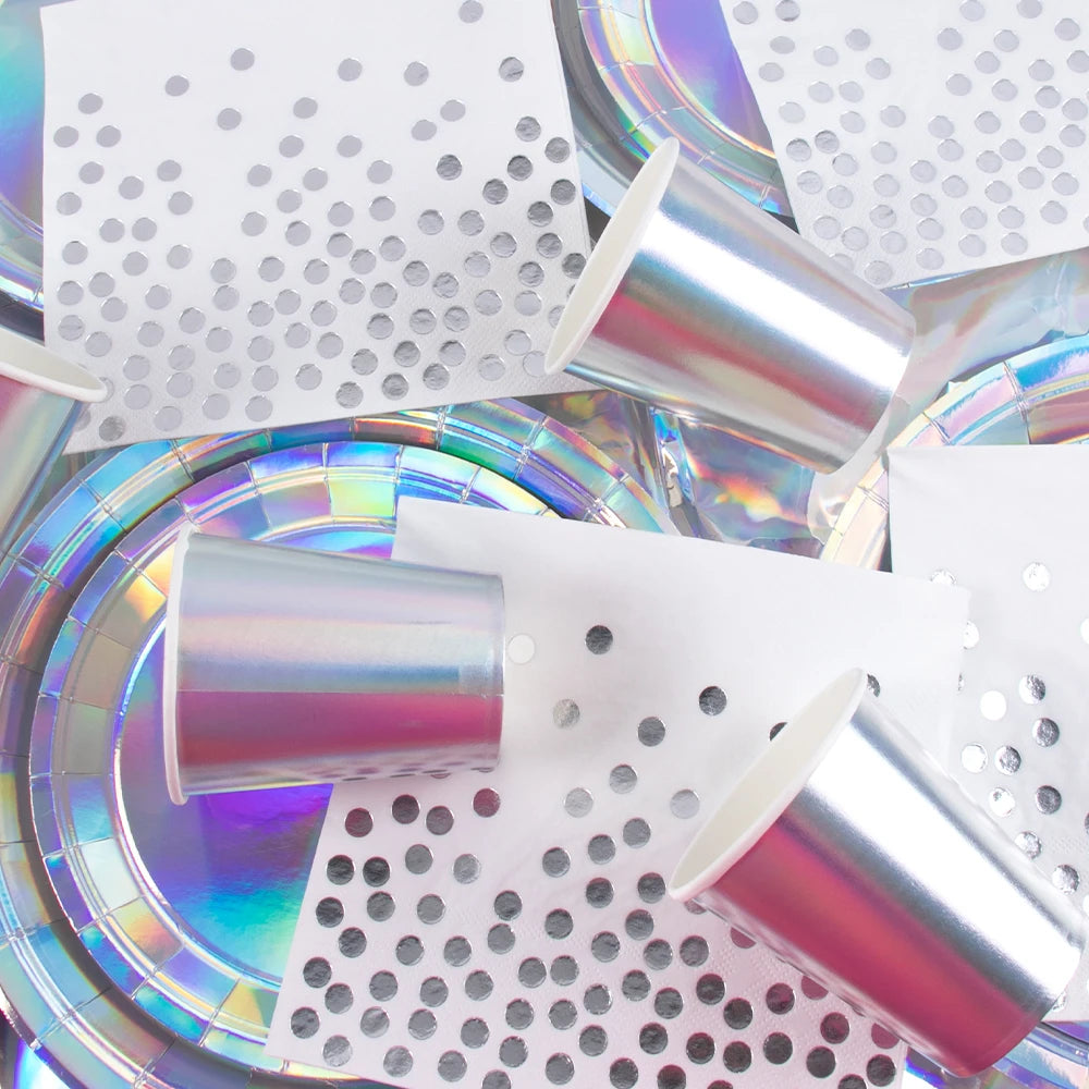 Silver Disposable Tableware DIY Cups Plates Napkins Tablecloth Birthday Party Adult Wedding Baby Shower Decorations Supplies