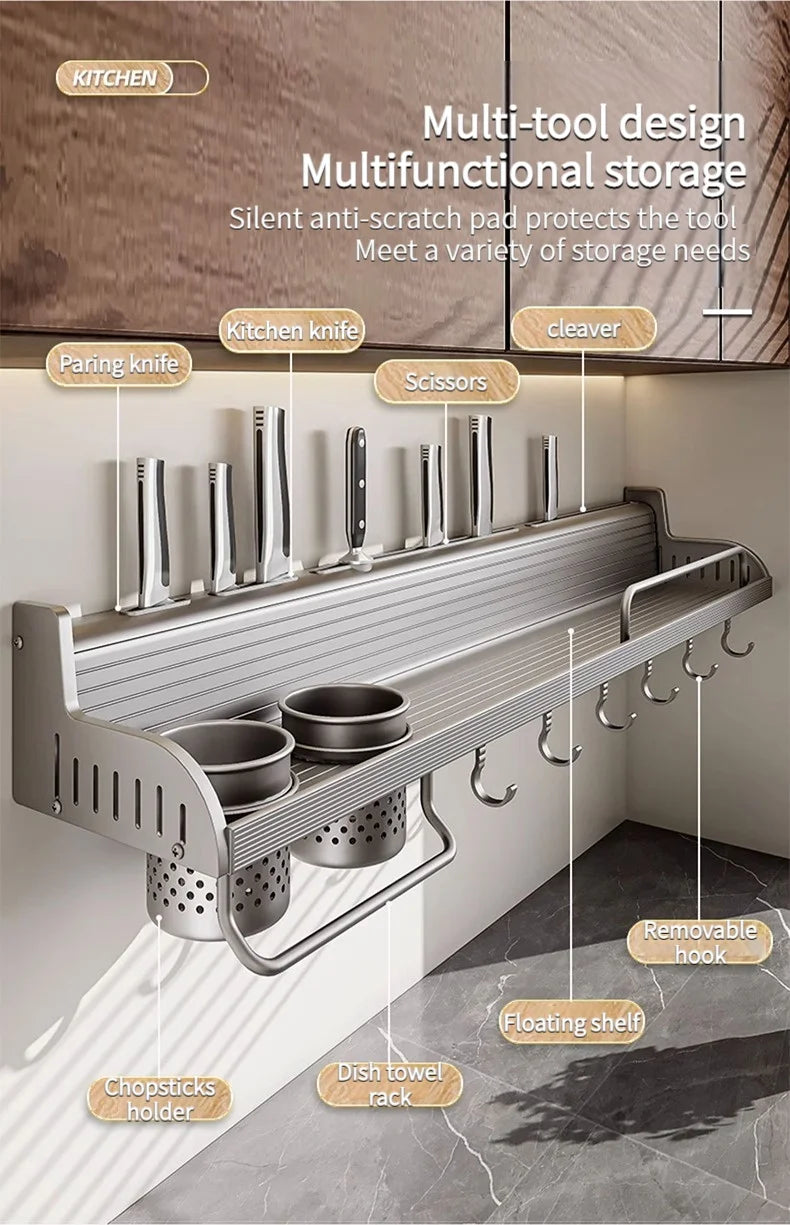 Kitchen Storage Rack Multi functional Home Wall mounted Seasoning Chopsticks Knife Holder Complete Collection of Supplies Rack