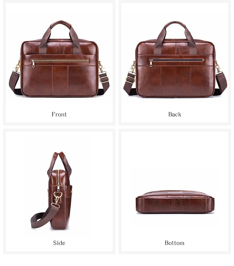 Men's Genuine Leather Laptop Bag Vintage Business Briefcase Shoulder Handbag Messenger Computer Bag Work Travel