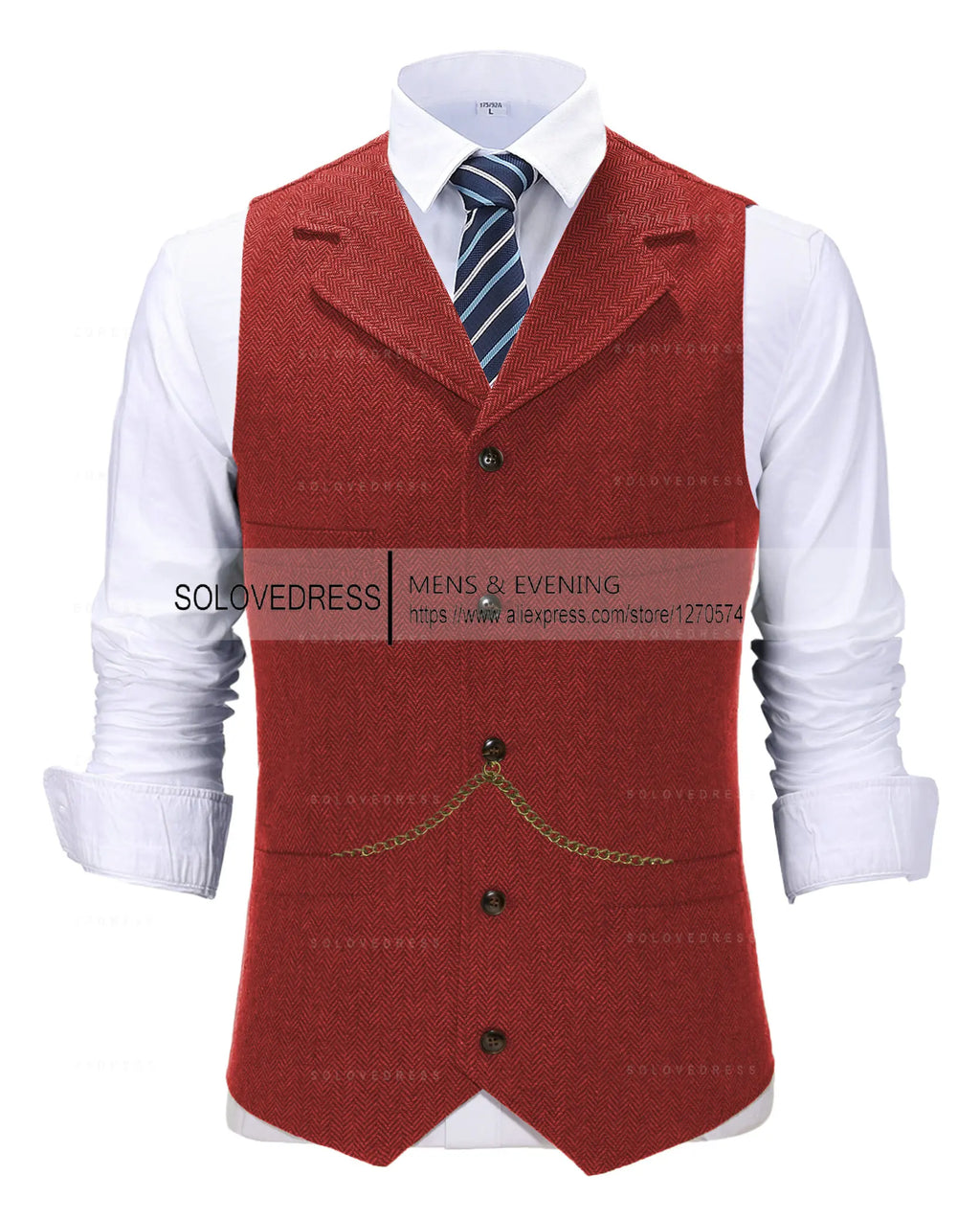 Business Mens Suit Vest Lapel V Neck Wool Herringbone Casual Brown Waistcoat Casual Formal Groomsman Jacket For Wedding