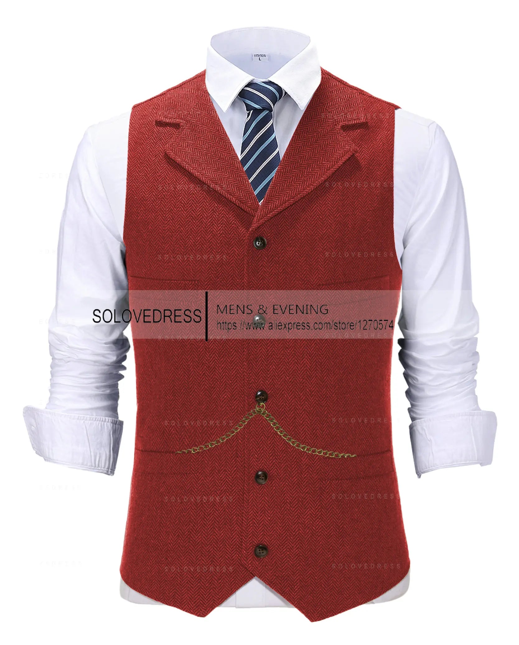 Business Mens Suit Vest Lapel V Neck Wool Herringbone Casual Brown Waistcoat Casual Formal Groomsman Jacket For Wedding