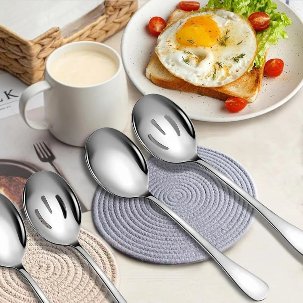 Serving Set Serving Spoons and Slotted Spoons, Stainless Steel Buffet Utensils, Banquet Spoons, Dishwasher Safe, Kitchen