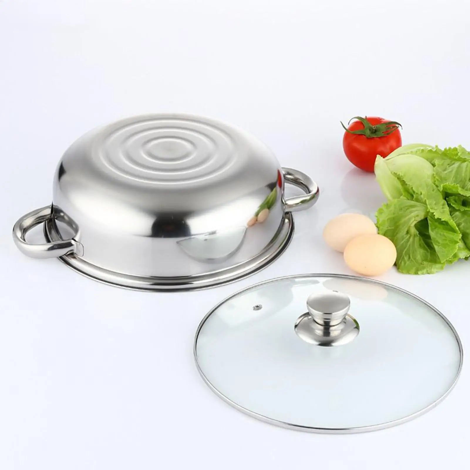 Steamer Pot for Cooking, Glass Lid Multi-Functional Stainless Steel Kitchen Cooking Steamer for Family Gathering Meal Prep