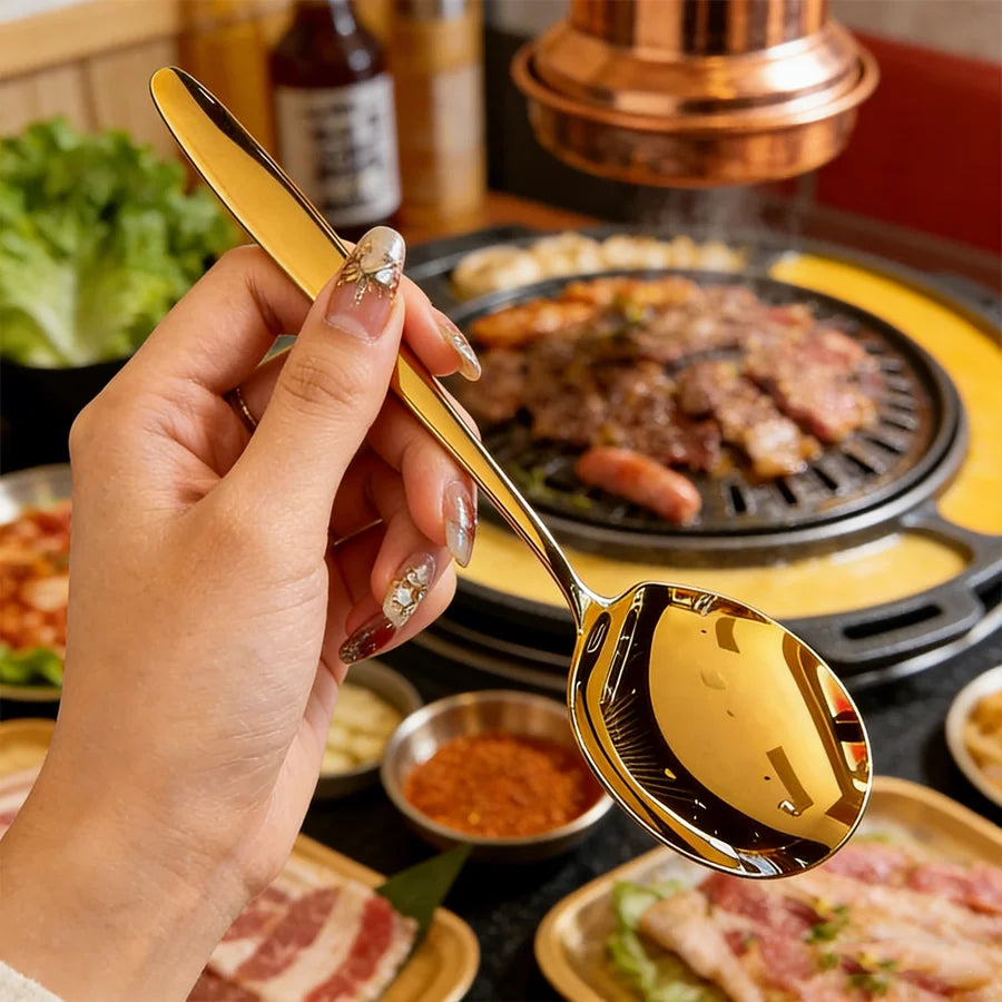 2/4/6pcs Stainless Steel Serving Spoons with Round Heads, Large Spoons, and Long-Handled Soup Ladles; Suitable for Home Kitchens