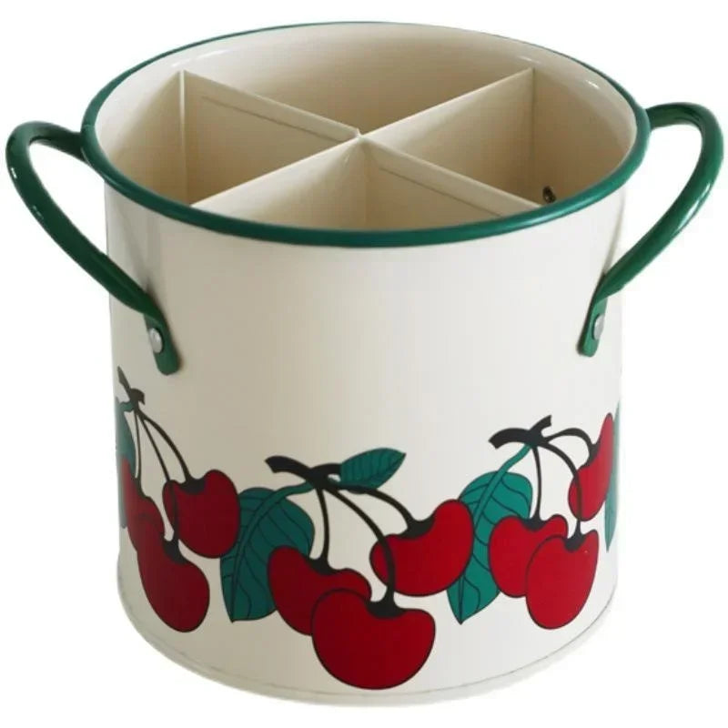 Retro Tableware Storage Bucket Draining Rack with Divider Kitchen Knife and Fork Storage Box Home Decoration for Kitchen Tools