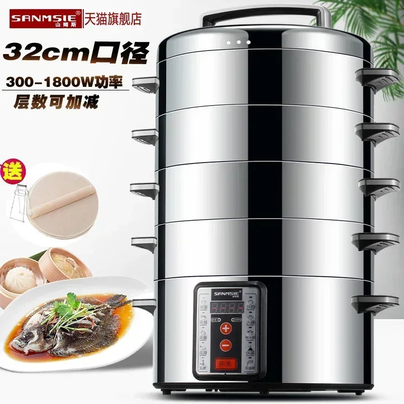 220V Electric Steamer Multifunctional Household and Commercial Stainless Steel Multi-layer Large-capacity Electric Steamer AD
