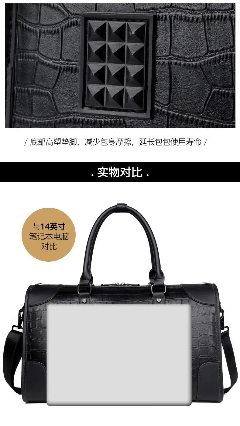 Fashion Handbag Bag Men Business Travel Tote Luxury Alligator PU Leather Luggage Bag With Shoulder Strap Crossbody Bags Duffle