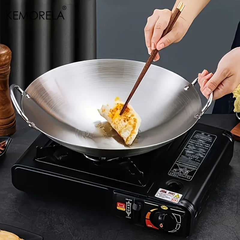 1PCS Stainless Steel Wok Uncoated 26/28/30/32/34cm High Quality Double Handle Chef Pan Suitable for Home Stir-fried beef Cooking