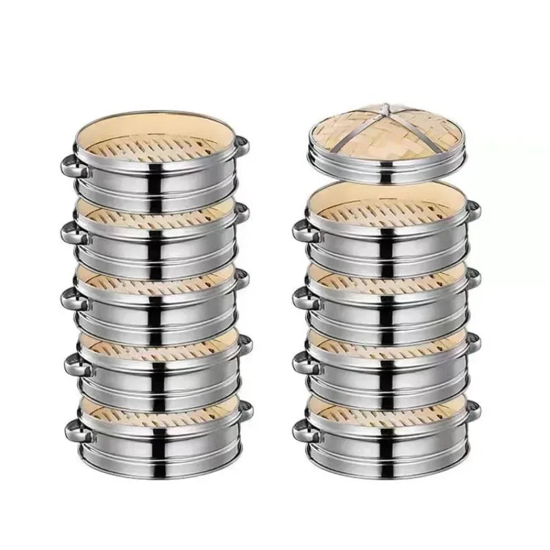 Stainless Steel Cookware Bamboo Steamer Bamboo Steamer Rice Snack Basket Set Dumpling Steamer Kitchen Cooking Tools