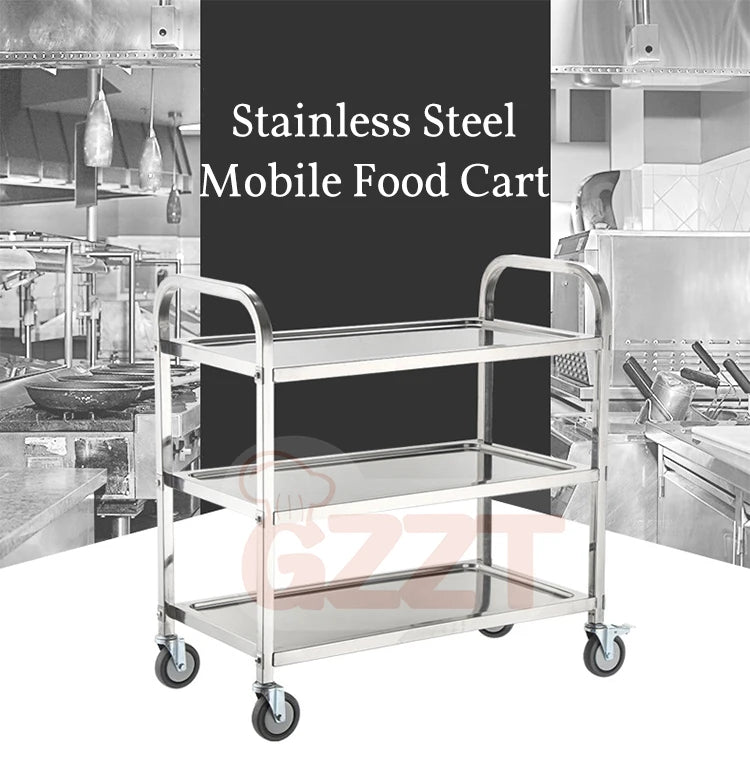 Other Restaurant and Hotel Supplies Stainless Steel Food Serving Trolley With Dining Cart Kitchen Storage Trolley