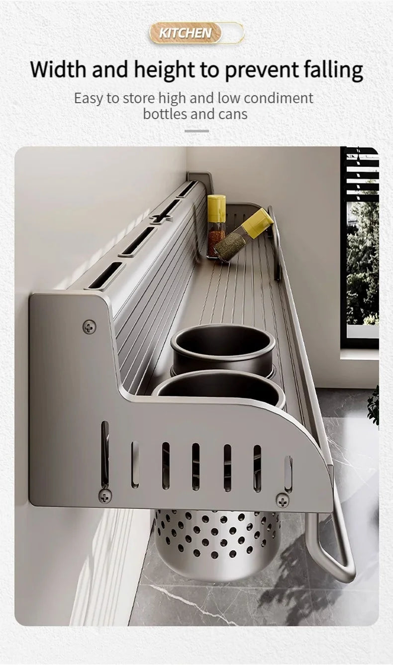 Kitchen Storage Rack Multi functional Home Wall mounted Seasoning Chopsticks Knife Holder Complete Collection of Supplies Rack