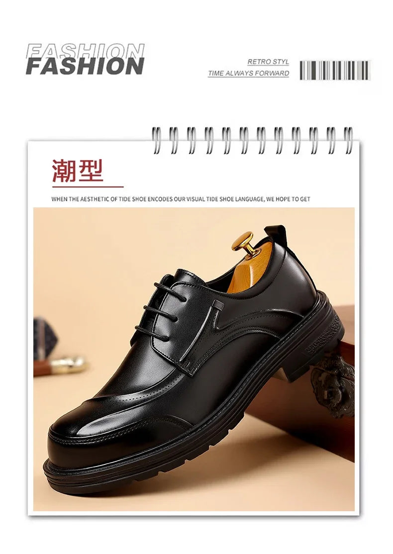 High-end Business Men's Shoes Trend Business Casual Leather Shoes Lace-up Big Head Formal Men's Leather Luxury Leather Shoes