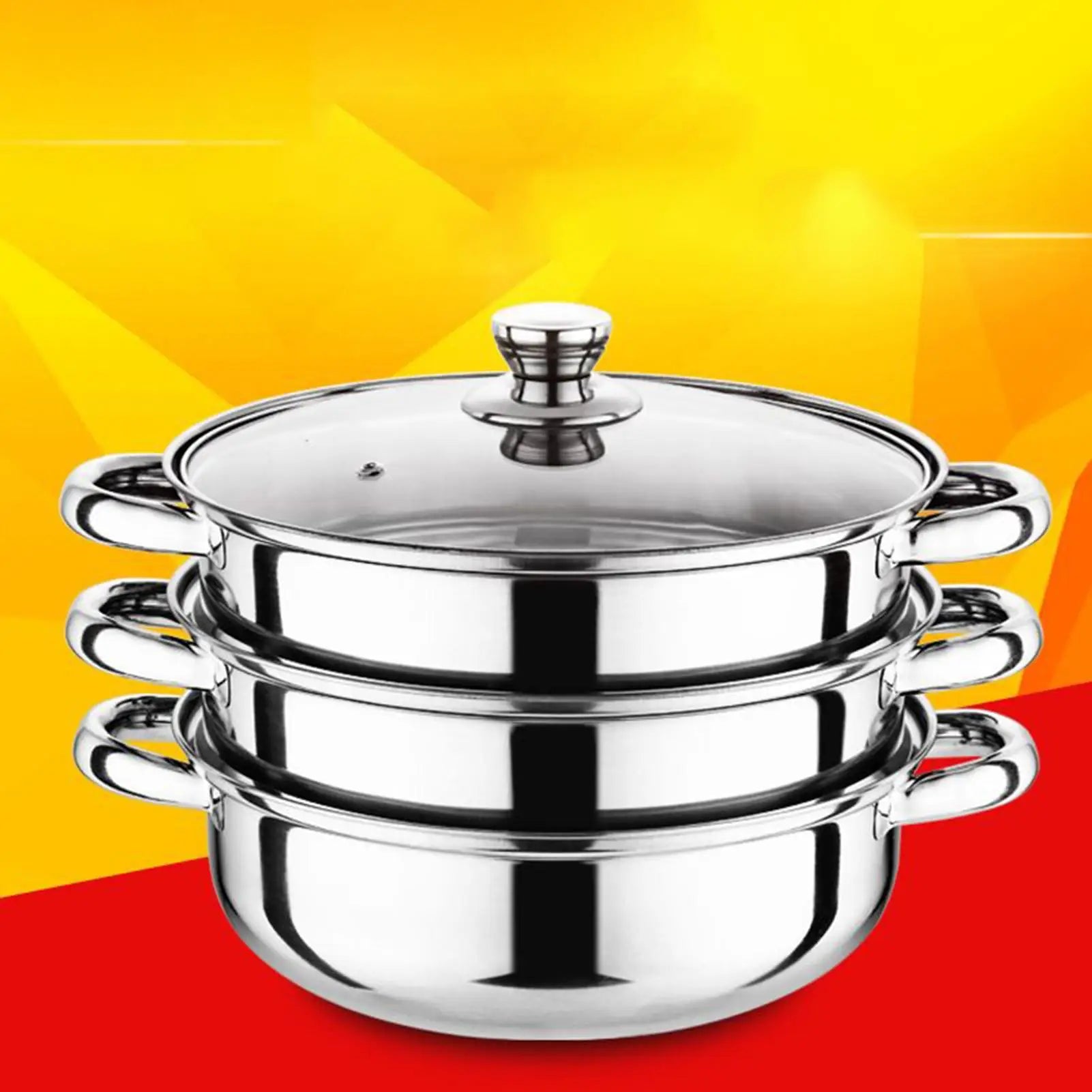 Steamer Pot for Cooking, Glass Lid Multi-Functional Stainless Steel Kitchen Cooking Steamer for Family Gathering Meal Prep