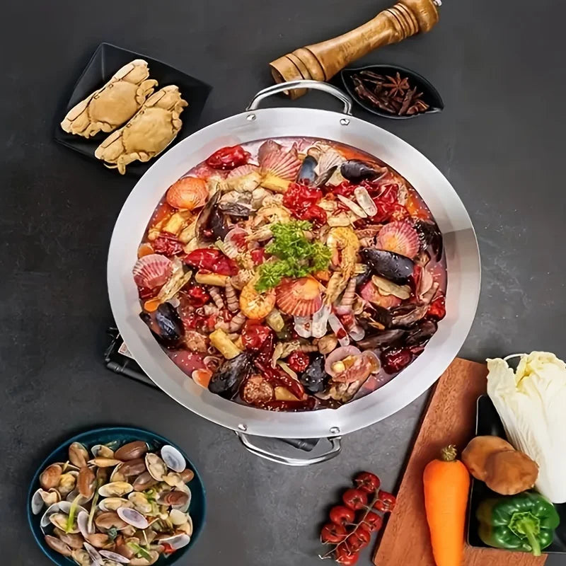 1PCS Large Stainless Steel Wok, Uncoated Thick High-Quality Durable Chef'S Pan with Dual Handles, Easy to Clean for Commercial