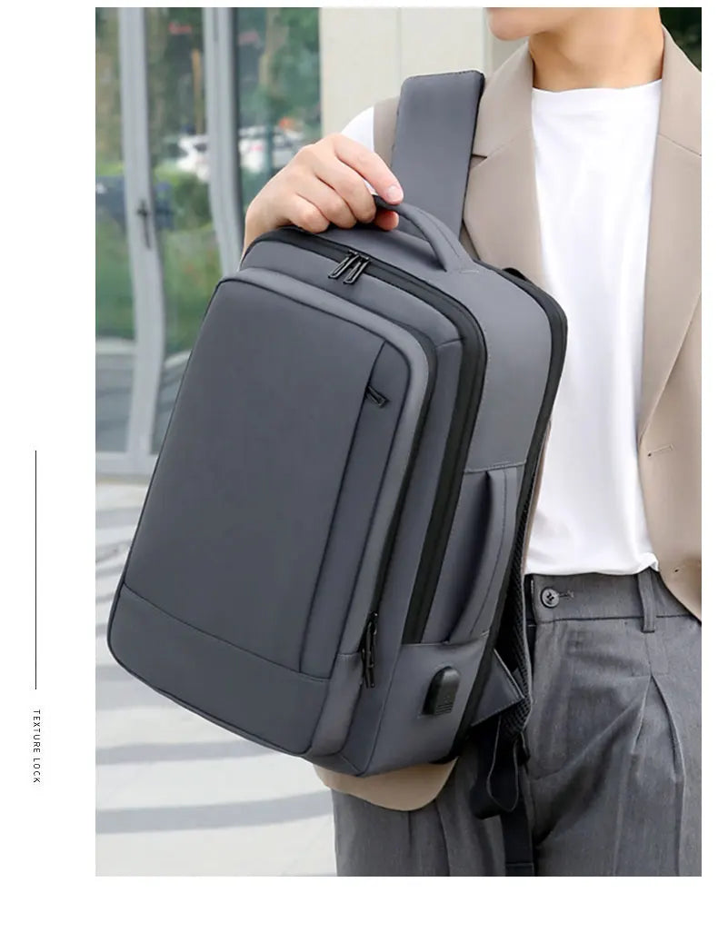 Business Commuter Men's Backpack, Multifunctional Laptop Bag, Solid Color, Simple Men's Backpack