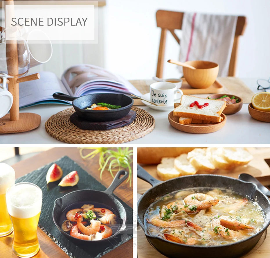 Cast Iron Skillet 14/16/20cm Frying Pan Iron Cookware Omelette Pancake Pot Oven Safe, Camping Cookware for Stove & Grill Use