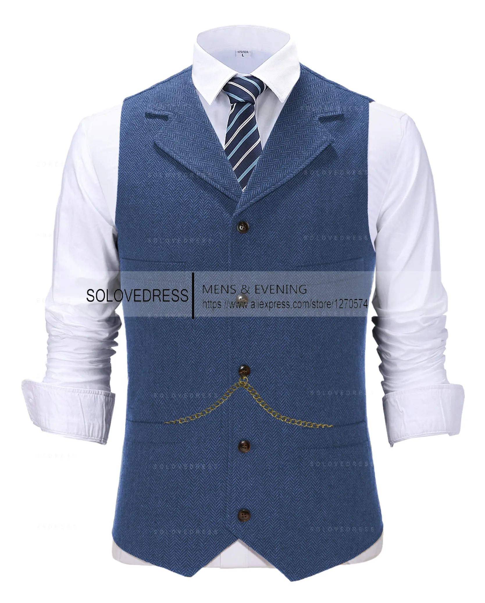 Business Mens Suit Vest Lapel V Neck Wool Herringbone Casual Brown Waistcoat Casual Formal Groomsman Jacket For Wedding