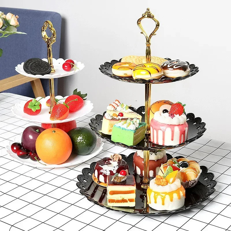 European Style Three-layer Cake Tray Multi-tier Dessert Stand Fruit Candy Plate Wedding Party Home Dessert Table Display Tools