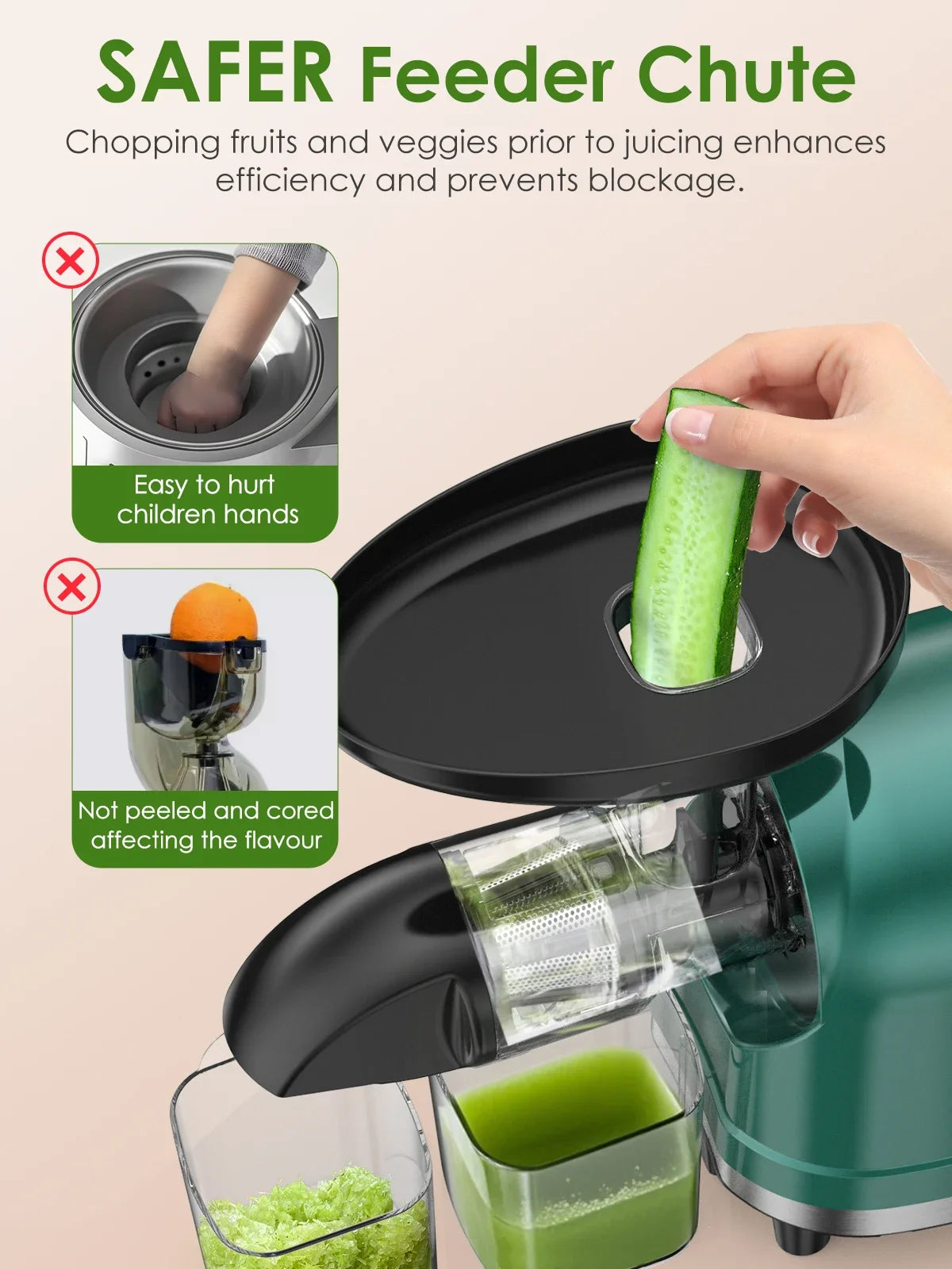 Slow Masticating Cold Press Juicer, Reverse Function Quiet Easy Clean High Yield Juice Extractor for Home Fruit Vegetable