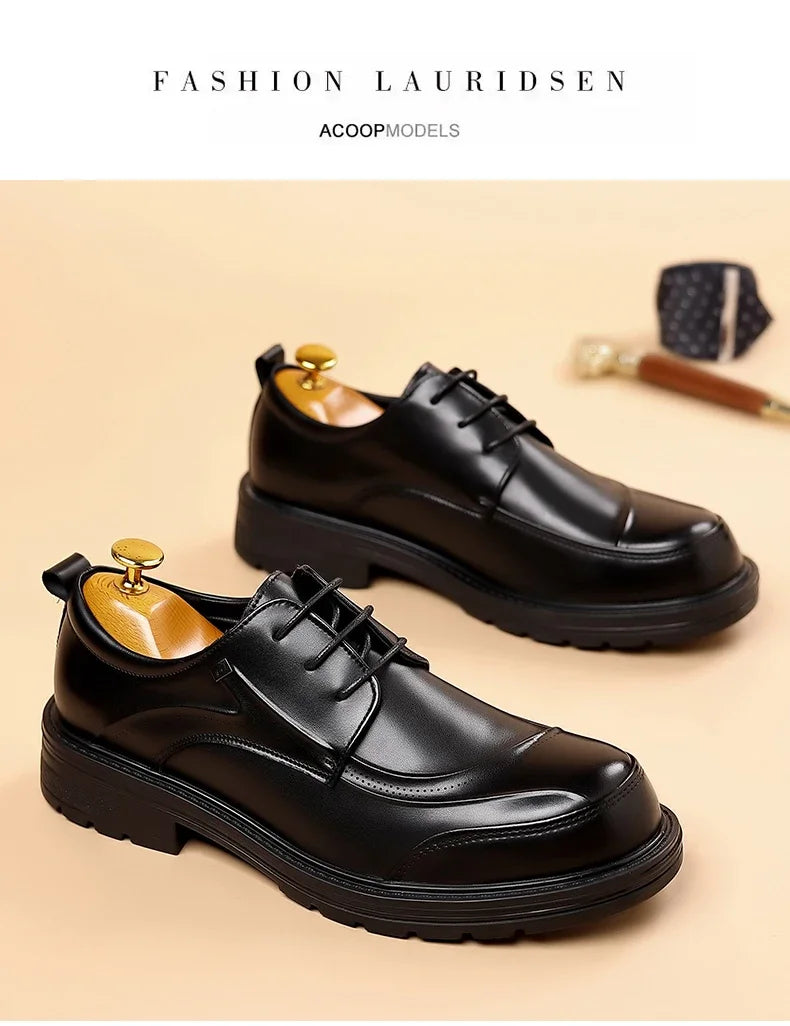 High-end Business Men's Shoes Trend Business Casual Leather Shoes Lace-up Big Head Formal Men's Leather Luxury Leather Shoes