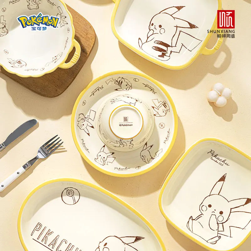 Pokemon Officially Licensed Ceramic Tableware Set Bone China Plates Dinner Sets Microwave Safe Dinnerware Set for Home Bowl Set