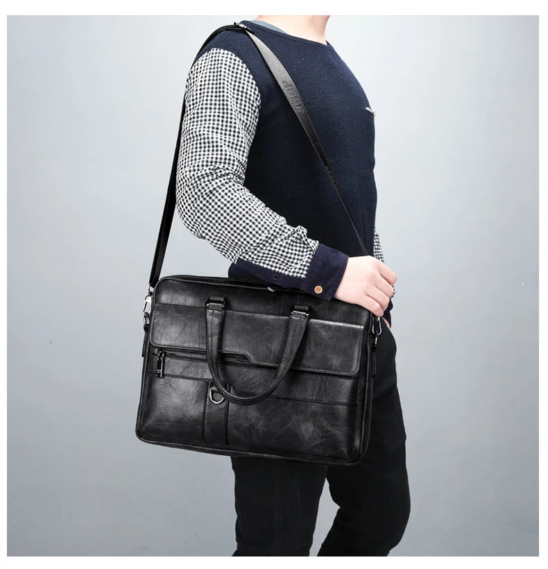 Men Waterproof Business Briefcase Large Capacity Laptop Shoulder Crossbody Commute Bag