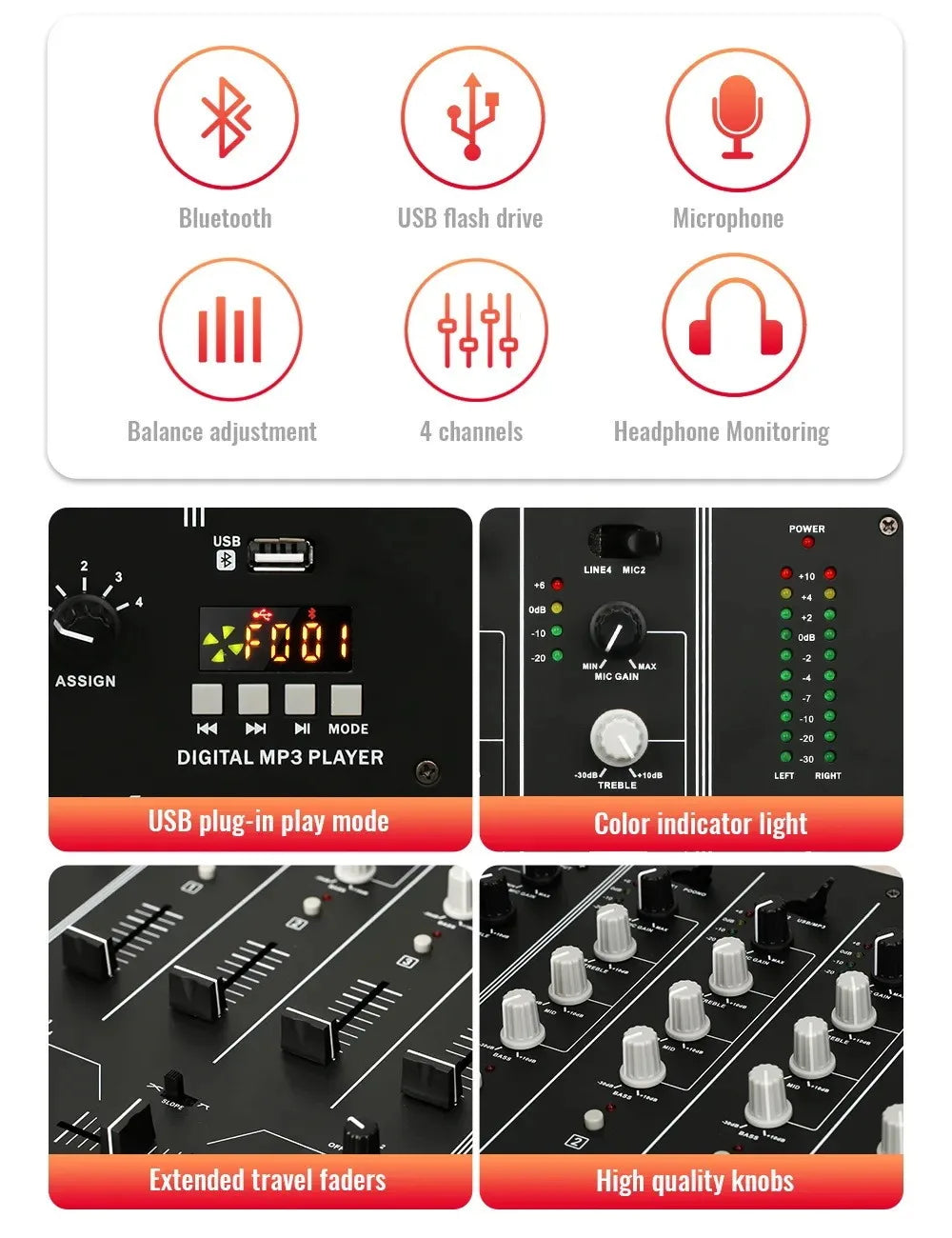 4-channel USB mixer DJ live stage bar KTV DJ mixer mixer live performance scratching