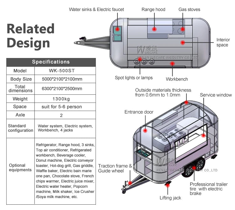 Mobile Restaurant Catering Trailer Fully Equipped Stainless Steel Coffee Shop Bar Taco Pizza Food Truck Full Kitchen