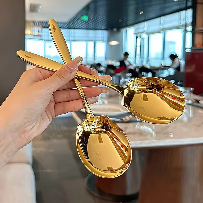 2/4/6pcs Stainless Steel Serving Spoons with Round Heads, Large Spoons, and Long-Handled Soup Ladles; Suitable for Home Kitchens